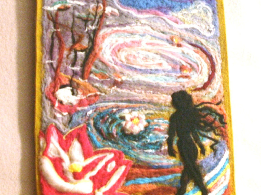 Wool Needle Felted Picture, Desk size Lotus Spirit.