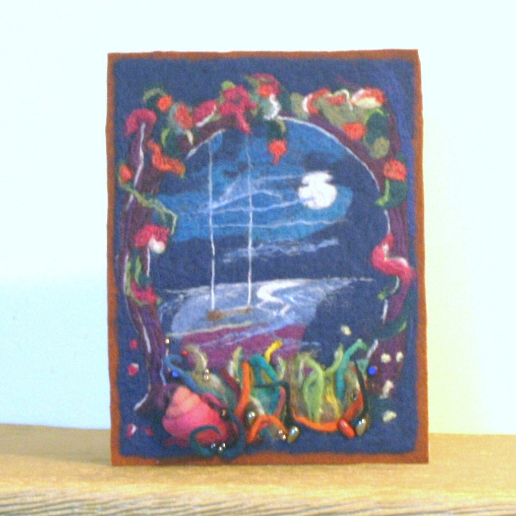 Needle Felted Picture, Moonlit Garden.