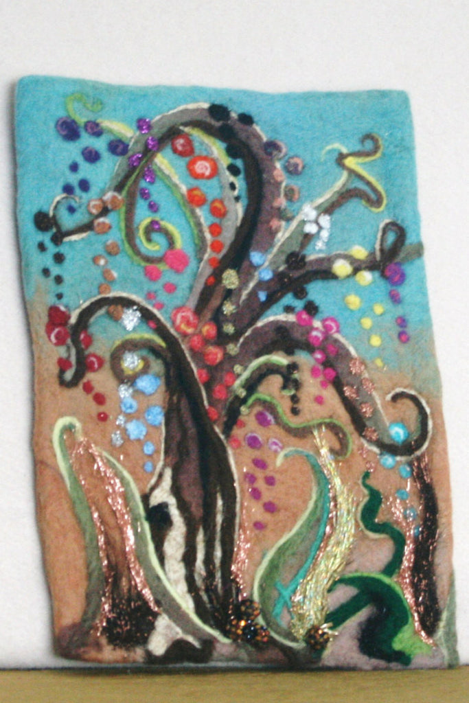 Needle Felted Wool Picture, Glitter Tree.