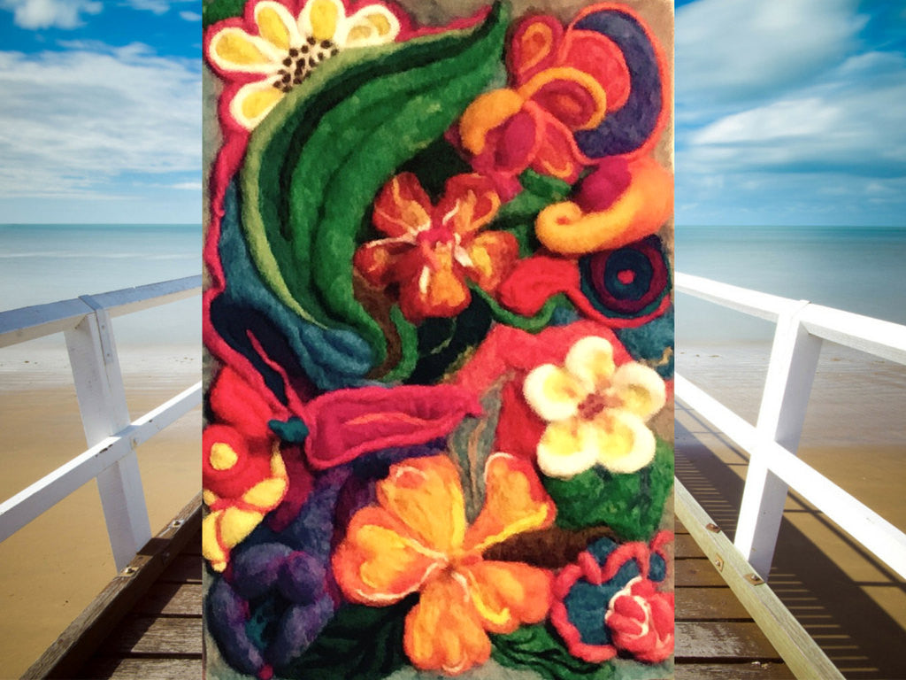 Needle Felted Wool Picture,  3D Floral Fantasy!