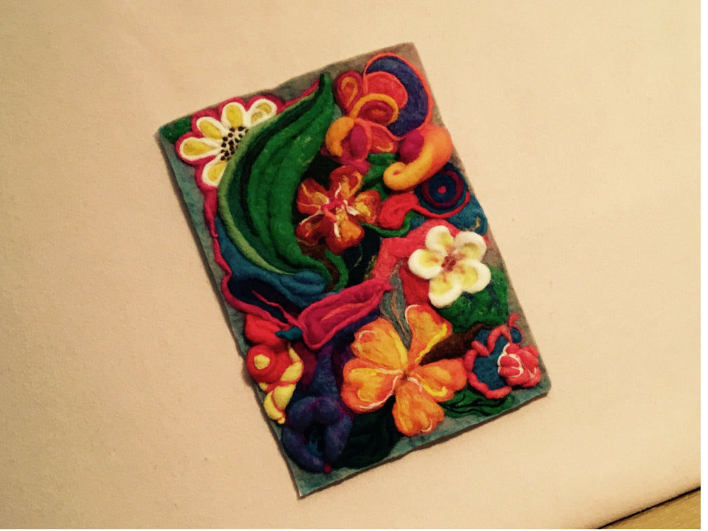 Needle Felted Wool Picture,  3D Floral Fantasy!