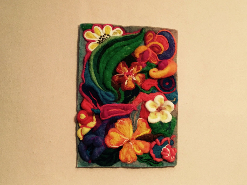 Needle Felted Wool Picture,  3D Floral Fantasy!