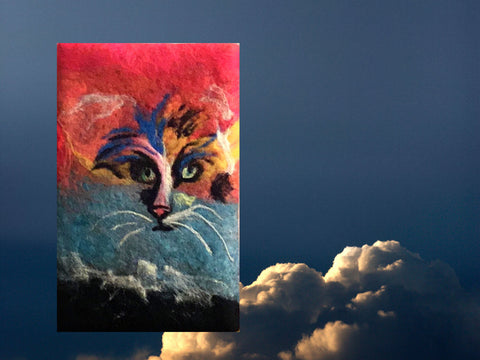 Felted I Phone Case, Cat Design, Padded for Protection.