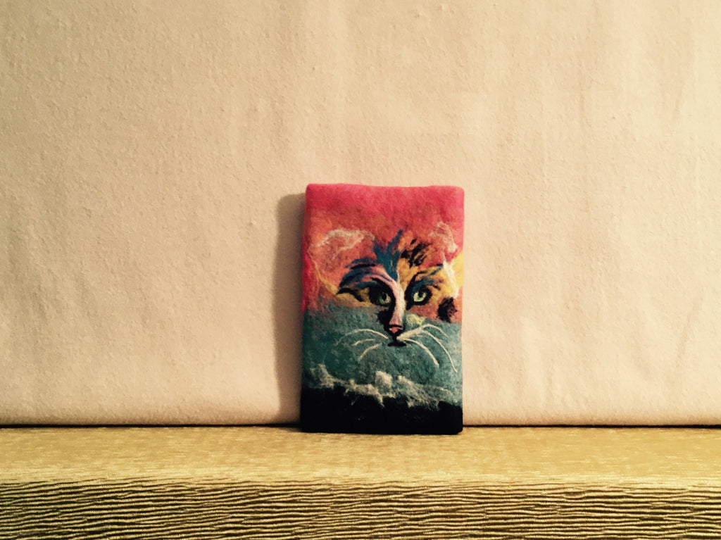 Felted I Phone Case, Cat Design, Padded for Protection.