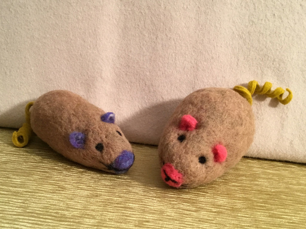 Felted Wool Cat Toys, Mother and Son Mice... Pair.