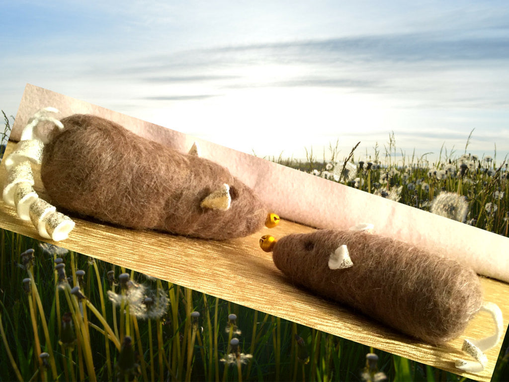 Wool Mice Cat Toys, Mother and Son Pair.