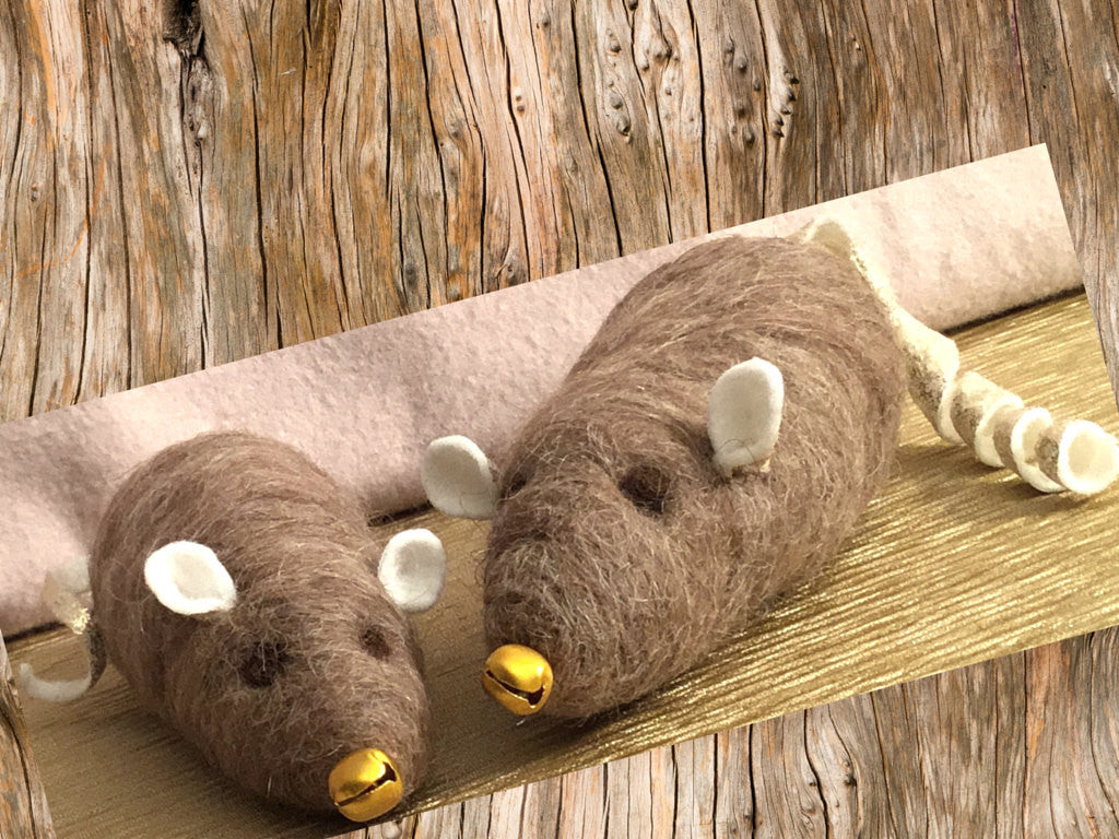 Wool Mice Cat Toys, Mother and Son Pair.