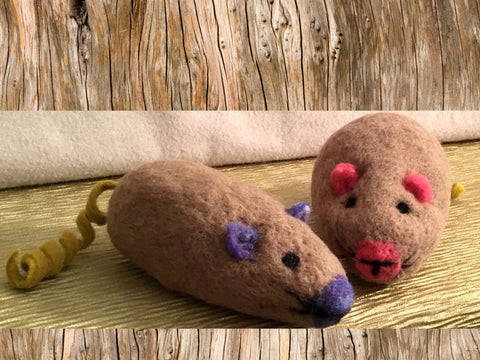 Felted Wool Cat Toys, Mother and Son Mice... Pair.