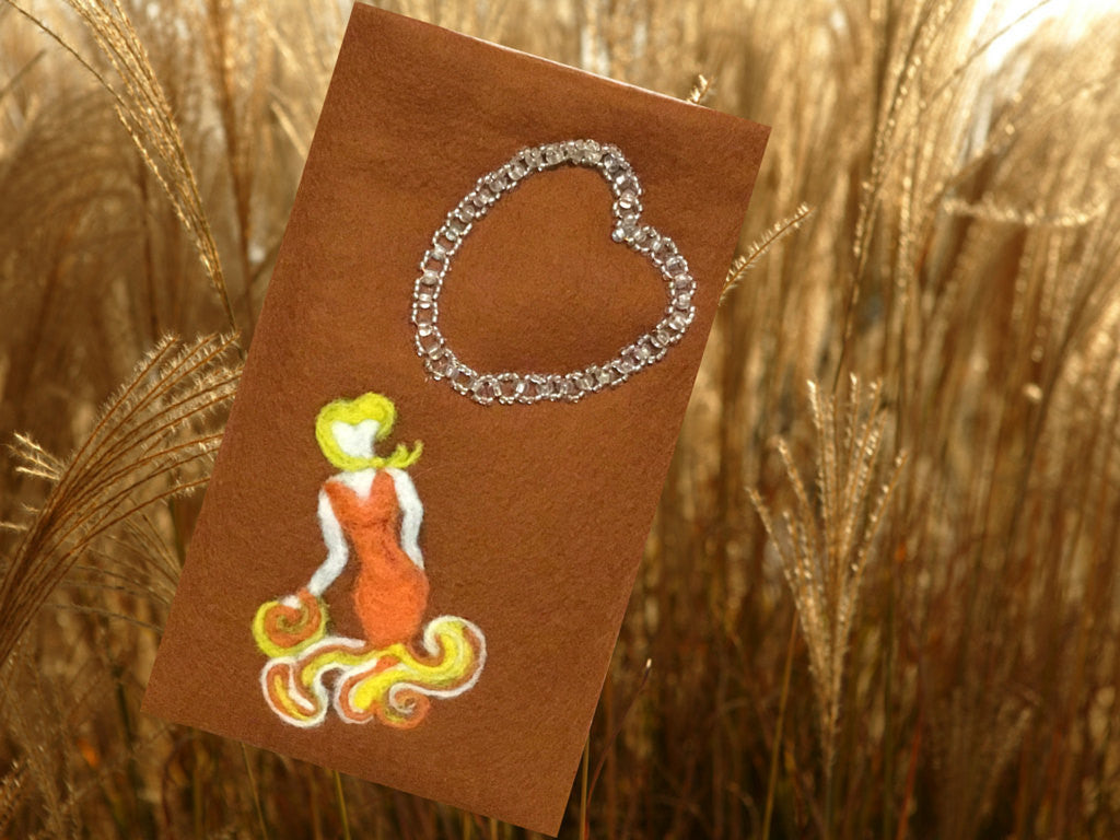 Wool I Phone Case, Beaded Heart, Padded for your Handbag.