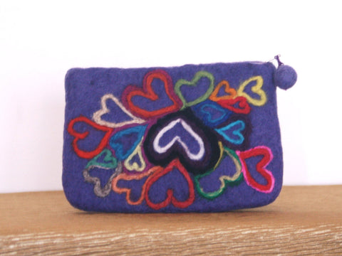 Felt Hearts Coin Purse, Wool Camera Case.