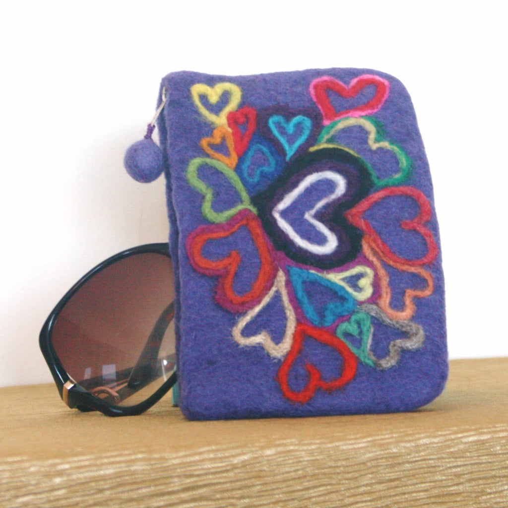 Felt Hearts Coin Purse, Wool Camera Case.