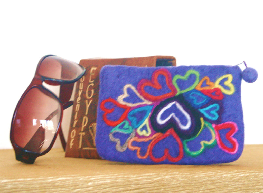 Felt Hearts Coin Purse, Wool Camera Case.