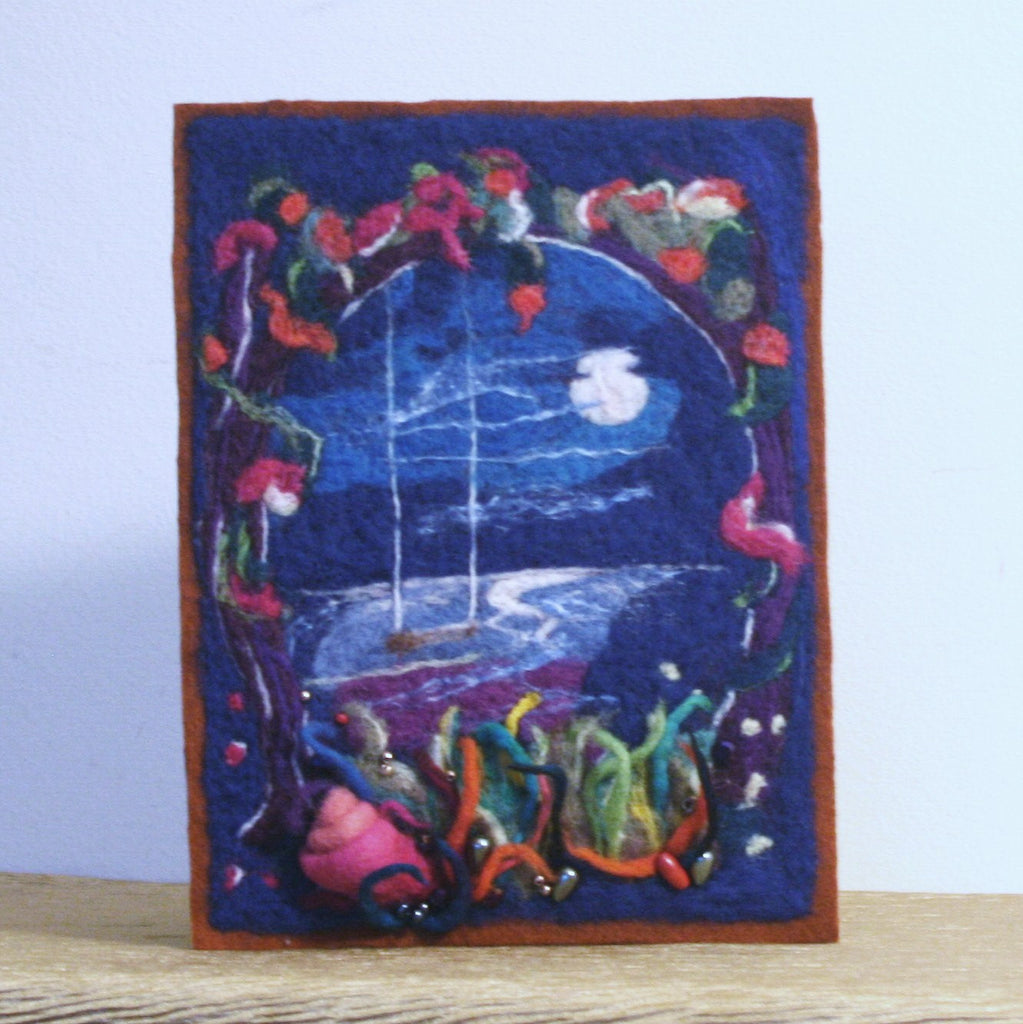 Needle Felted Picture, Moonlit Garden.